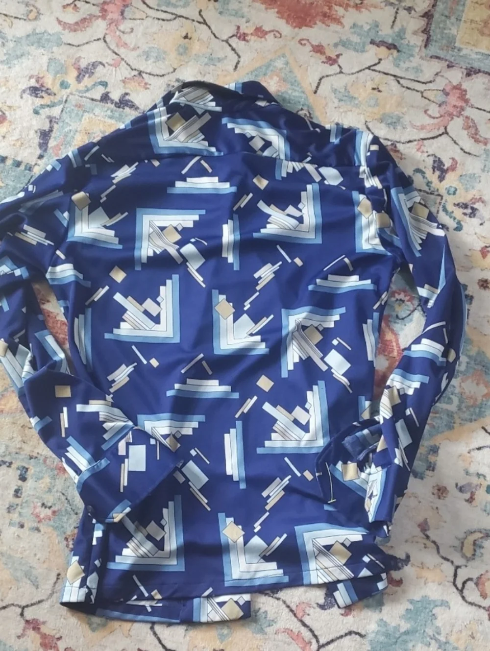 Johnny Miller Geometric Print Blue Button-Up Shirt NWOT